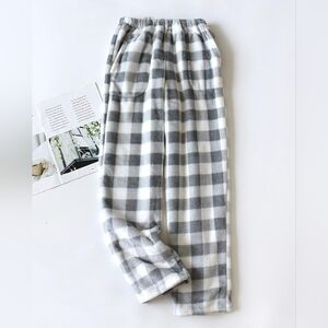 Womens Fluffy Buffalo Checkered Pajama Pants Super Soft Cozy Plaid Lounge Gray M